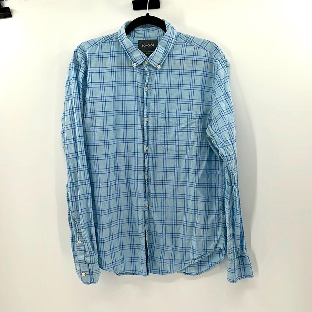Bonobos Slim Fit Long Sleeve Windowpane Button Down - Blue - Large